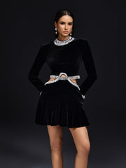 Okena Fringe Cutout Velvet Mini Dress