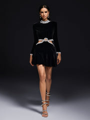 Okena Fringe Cutout Velvet Mini Dress