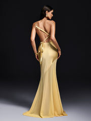 Olai One Shoulder Satin Maxi Dress