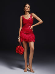 Olena Spaghetti Rhinestone Fringe Mini Dress