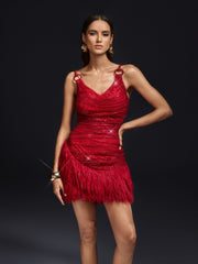 Olena Spaghetti Rhinestone Fringe Mini Dress