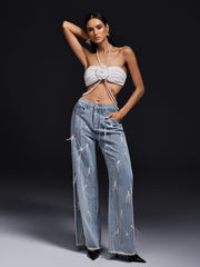 Olivette Rhinestone Fringe Feather Jeans
