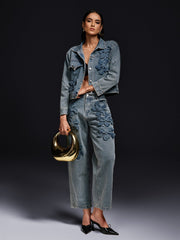 Olliana Flower Denim Jacket Set