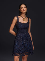 Olof Square Neck Rhinestone Mini Dress