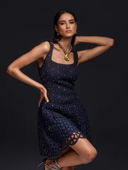 Olof Square Neck Rhinestone Mini Dress