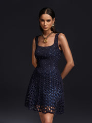 Olof Square Neck Rhinestone Mini Dress