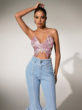 Olthion Tie Up Rhinestone Butterfly Top