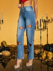 Olthrak Cutout Heart Straight Jeans