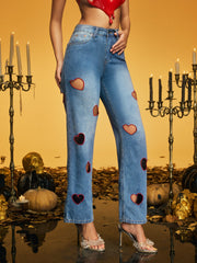 Olthrak Cutout Heart Straight Jeans