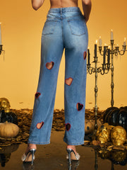 Olthrak Cutout Heart Straight Jeans