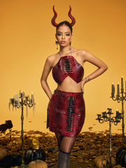 Olyra Halterneck Lace Up Skirt Set