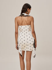 Ooko Halterneck Dot Lace Ruffle Mini Dress