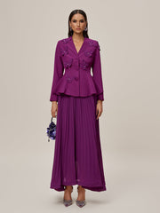 Oraefo V Neck Butterfly Pleated Skirt Set