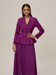 Oraefo V Neck Butterfly Pleated Skirt Set