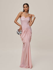 Ordell Strapless Ruched Mesh Maxi Dress