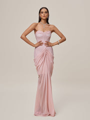 Ordell Strapless Ruched Mesh Maxi Dress