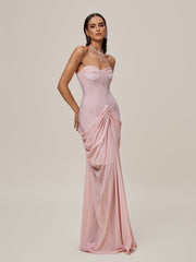 Ordell Strapless Ruched Mesh Maxi Dress
