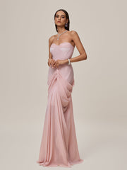 Ordell Strapless Ruched Mesh Maxi Dress