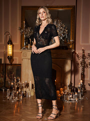 Ottelien V Neck Knitted Midi Dress