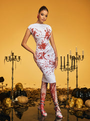 Ozgoth Sleeveless Blood Ruched Midi Dress