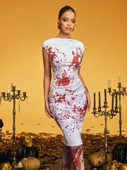 Ozgoth Sleeveless Blood Ruched Midi Dress