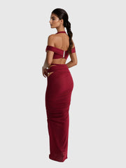 Paelyth Off Shoulder Cutout Ruched Skirt Set