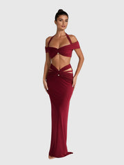 Paelyth Off Shoulder Cutout Ruched Skirt Set