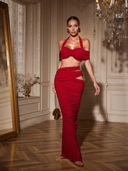 Paelyth Off Shoulder Cutout Ruched Skirt Set