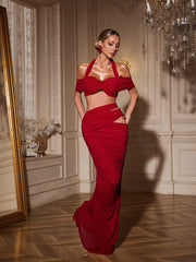 Paelyth Off Shoulder Cutout Ruched Skirt Set