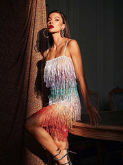 Pamina Spaghetti Glitter Fringe Mini Dress