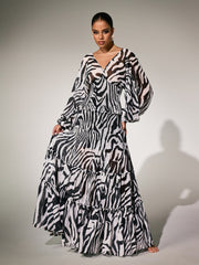 Panthea V Neck Zebra Skirt Set