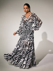 Panthea V Neck Zebra Skirt Set