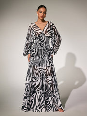 Panthea V Neck Zebra Skirt Set