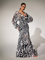 Panthea V Neck Zebra Skirt Set