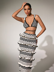 Panther Ruffle Knitted Skirt Set