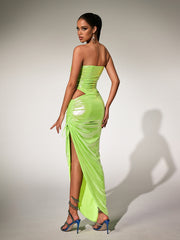 Paquita Strapless Skirt Set In Green