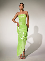 Paquita Strapless Skirt Set In Green