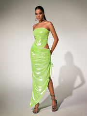 Paquita Strapless Skirt Set In Green