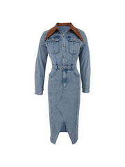 Plthar Folded Collar Split Midi Dress