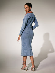 Plthar Folded Collar Split Midi Dress