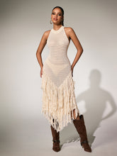 Plyra Sleeveless Knitted Fringe Midi Dress