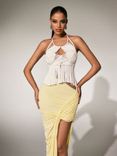 Pryon Halterneck Cutout Fringe Knitted Top