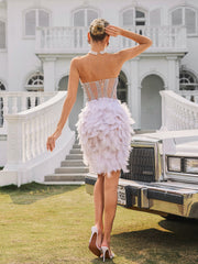 Vieby Strapless Embellished Feather Mini Dress