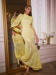 Qaldor Cape Floral Embroidered Maxi Dress