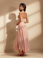 Qexara Strapless Lace Mesh Maxi Dress