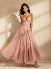 Qexara Strapless Lace Mesh Maxi Dress