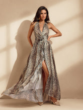 Qexelle Halterneck Ruffle Maxi Dress In Leopard