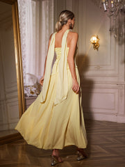 Qryxan Strapless Draped Split Maxi Dress In Yellow