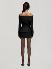 Quelix Off Shoulder Button Up Blazer