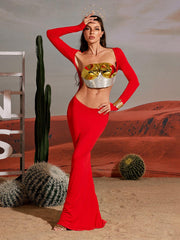 Quill Rhinestone Armor Top In Gold